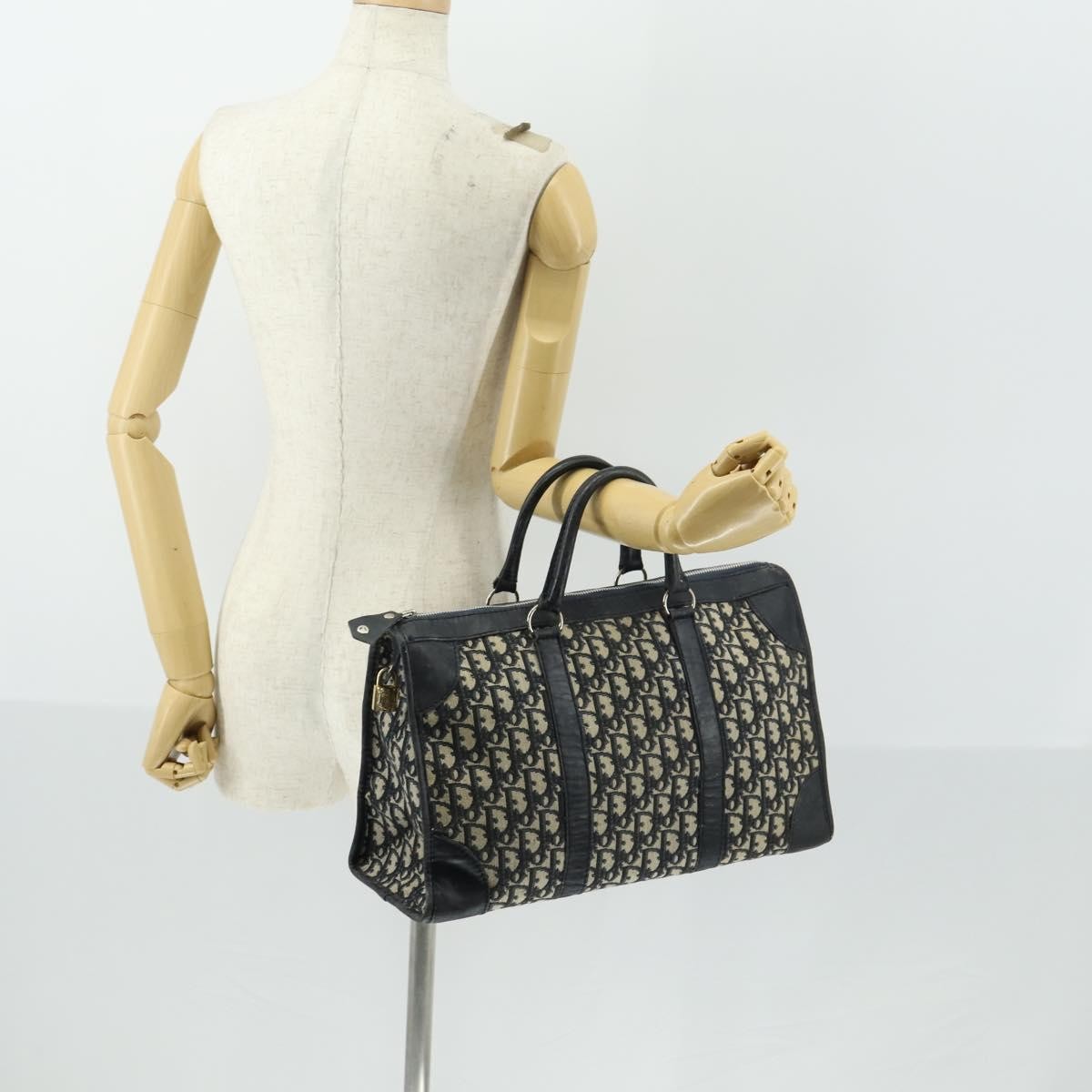 Christian Dior Vintage Trotter Boston Bag Canvas, NAVY, CANVAS, Travel bag