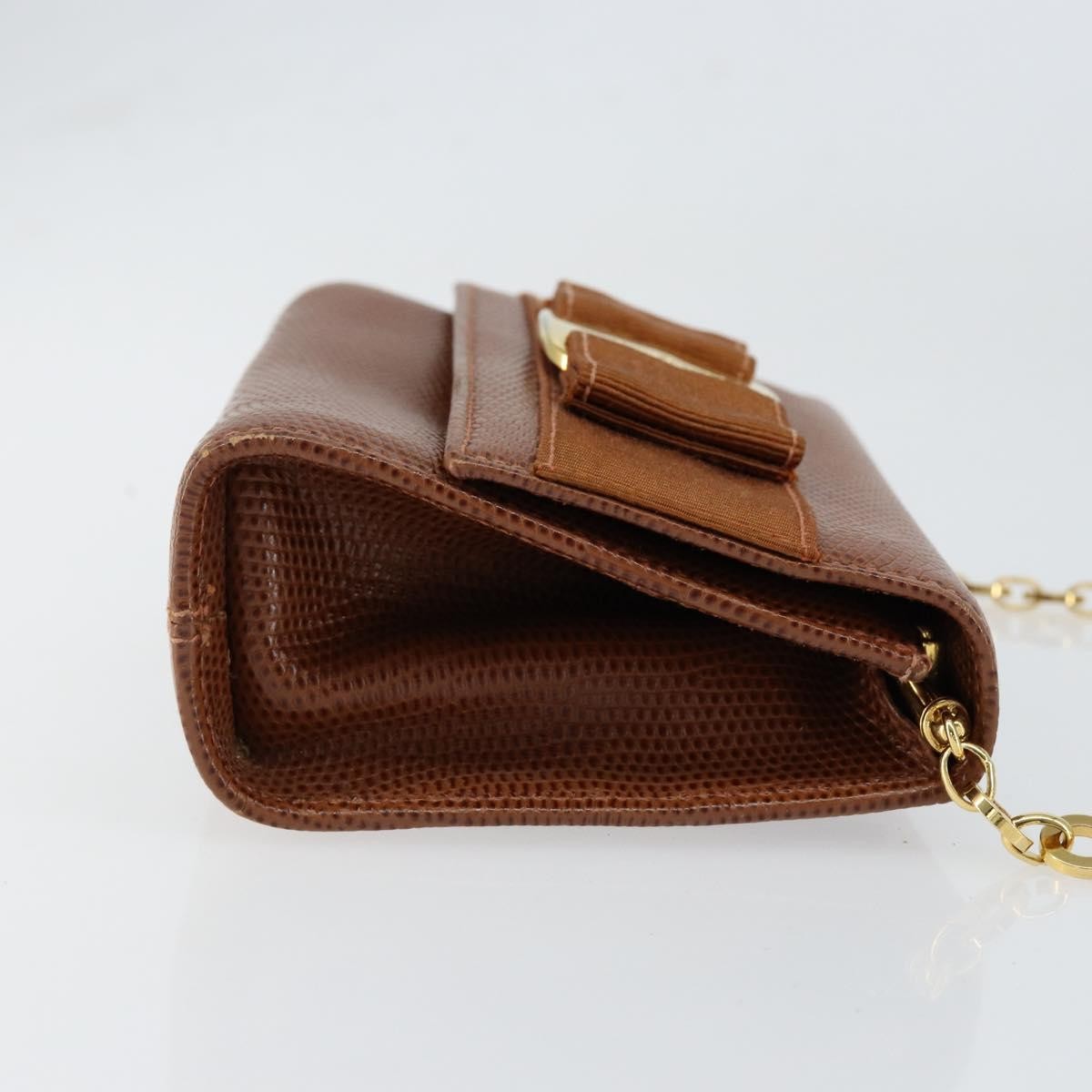 Salvatore Ferragamo Vala Shoulder Bag Embossed Leather, BROWN, LEATHER, Shoulder bag