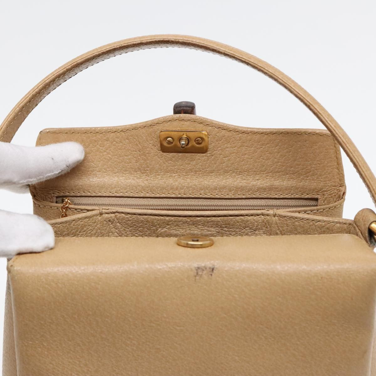 Gucci Vintage Convertible Bamboo Box Crossbody Bag Leather, Beige, Leather, Handbag