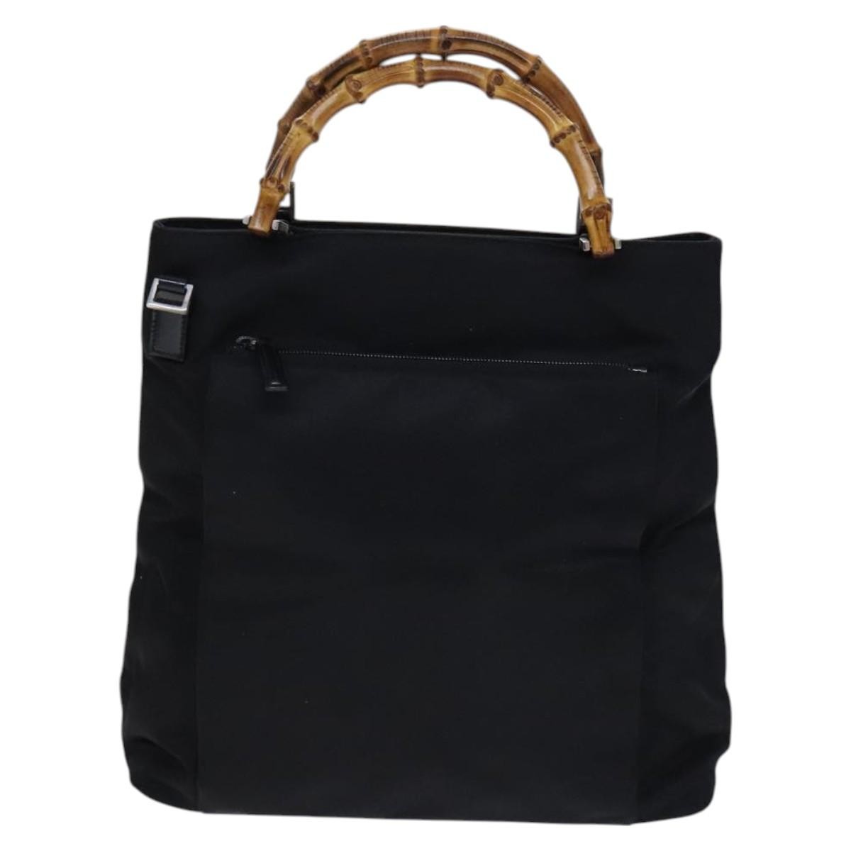 Gucci Vintage Bamboo Handle Bag Nylon, Black, Nylon, Tote Bag