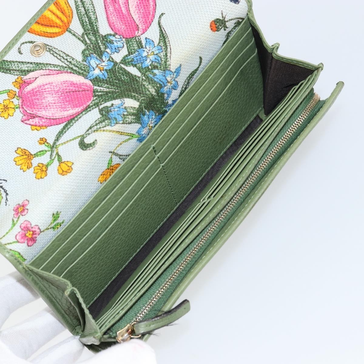 Gucci Logo Embossed Continental Wallet Leather, GREEN, LEATHER, Wallets