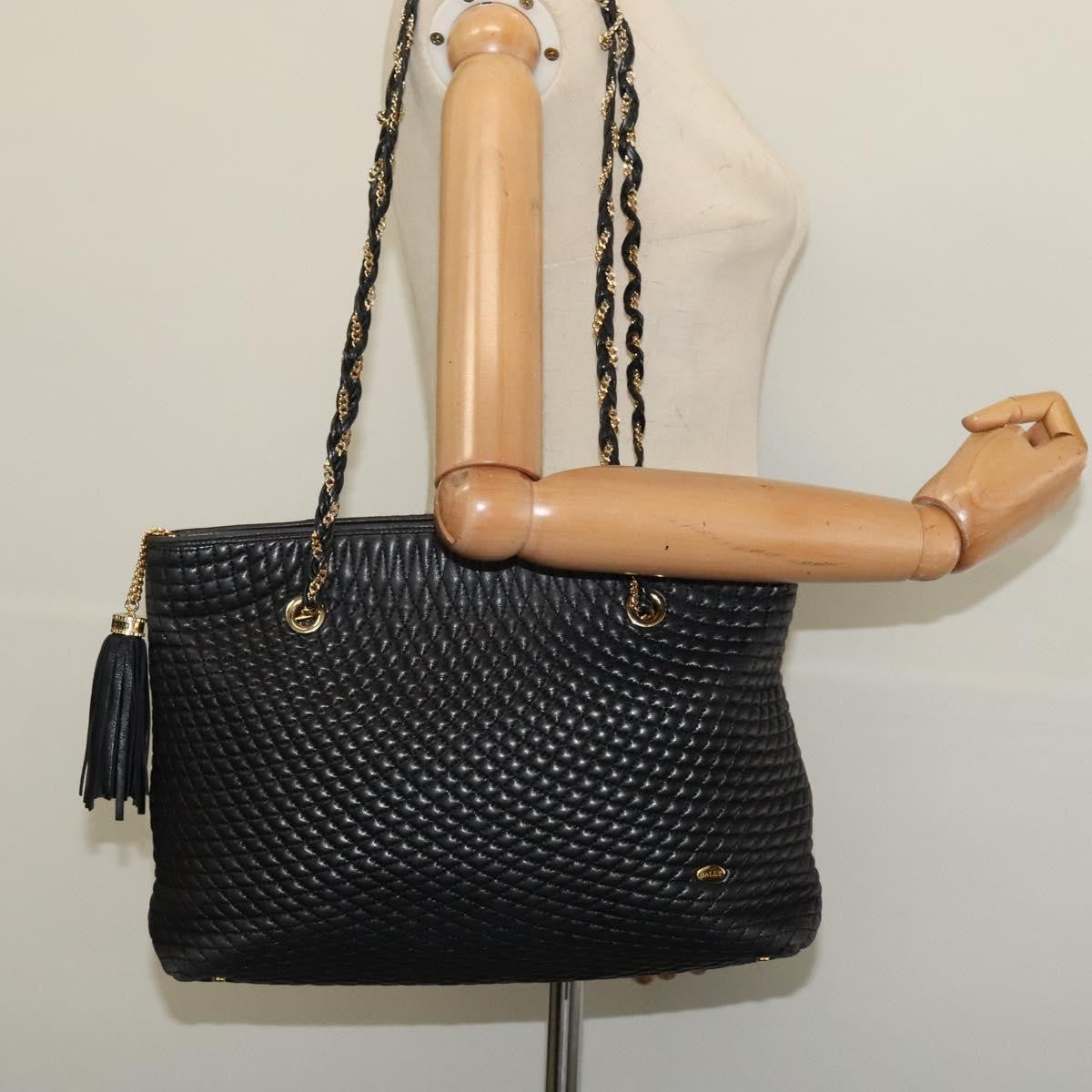 Bally Vintage Chain Shoulder Bag Quilted Leather, BLACK, LEATHER, Shoulder bag