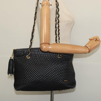Bally Vintage Chain Shoulder Bag Quilted Leather, BLACK, LEATHER, Shoulder bag