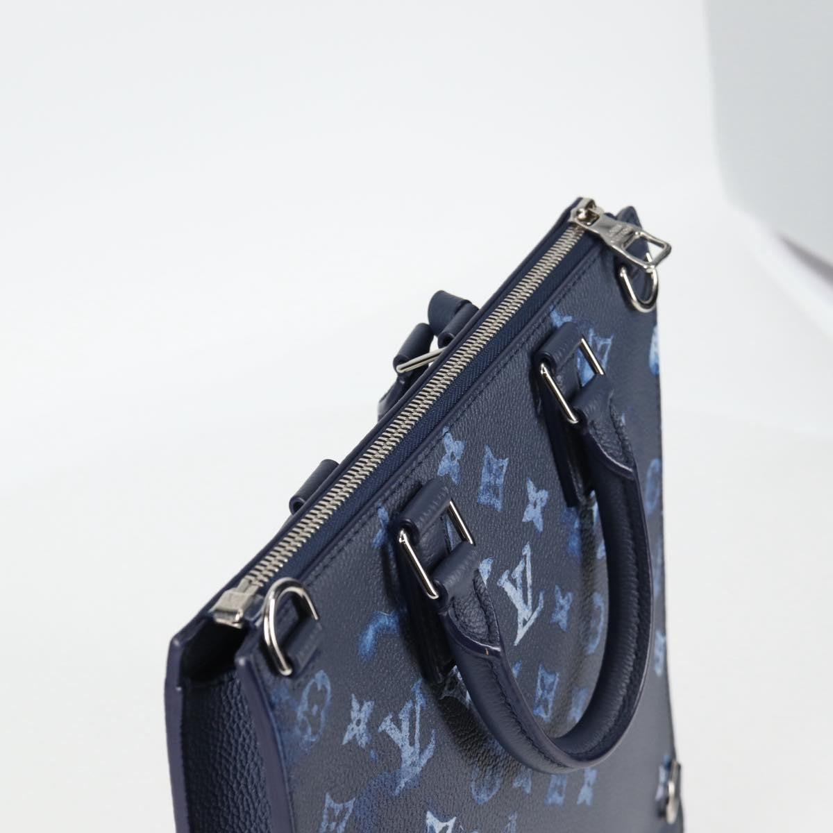 Louis Vuitton Sac Plat Zipped Bag Limited Edition Monogram Ink Watercolor Leather, BLUE, CANVAS, Tote bag