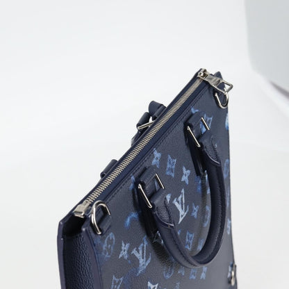 Louis Vuitton Sac Plat Zipped Bag Limited Edition Monogram Ink Watercolor Leather, BLUE, CANVAS, Tote bag