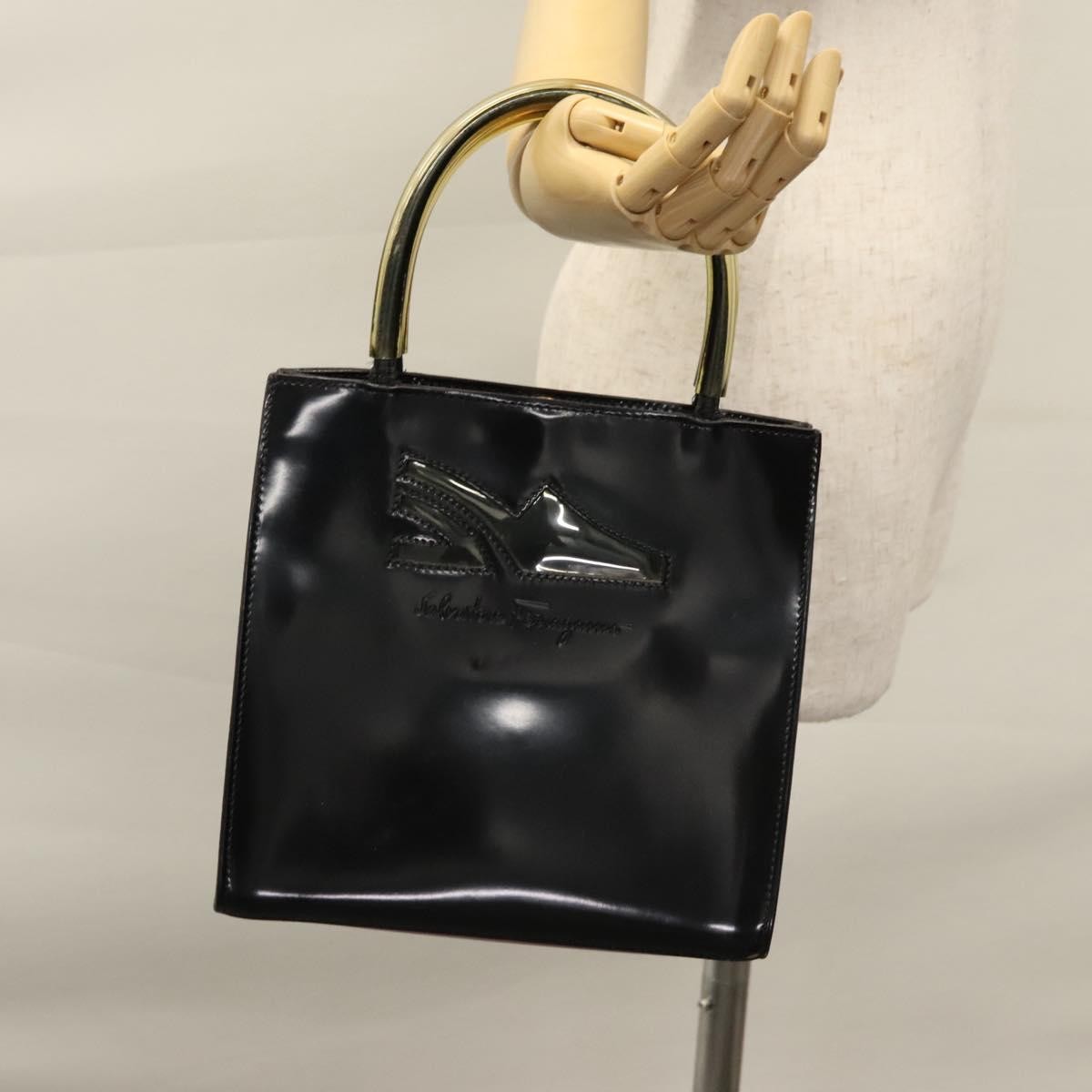 Salvatore Ferragamo Shopper Tote Patent Leather, BLACK, LEATHER, Tote bag