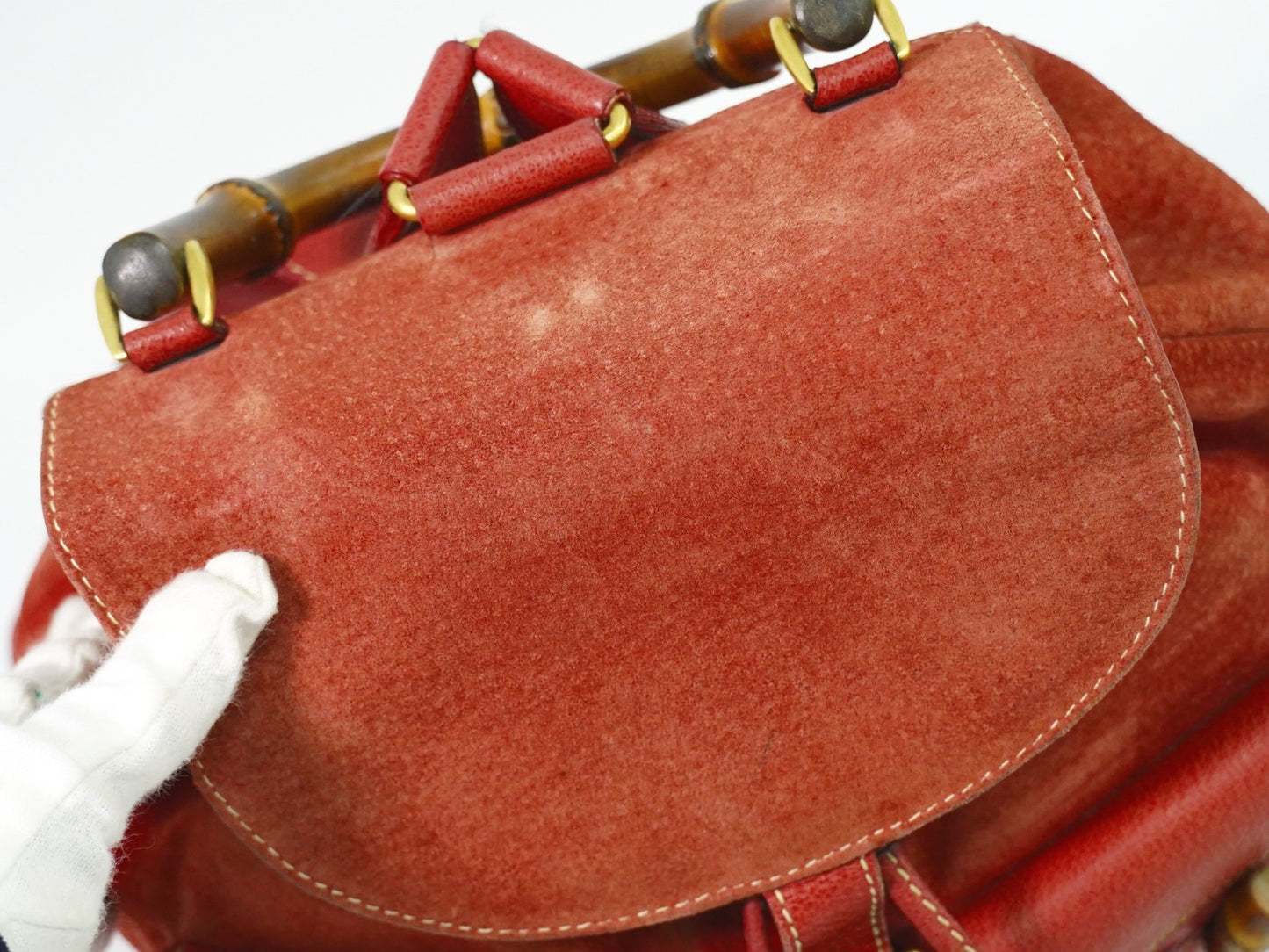 Gucci Vintage Bamboo Backpack Suede, PINK, SUEDE, Backpack