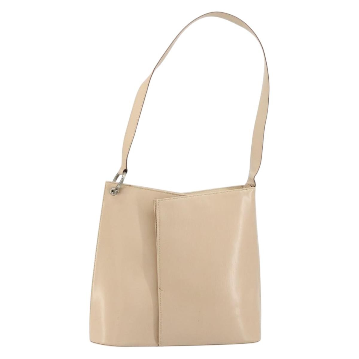 Salvatore Ferragamo Gancini Shoulder Bag Leather, BEIGE, LEATHER, Shoulder bag