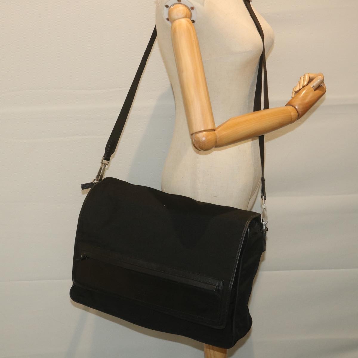 Gucci Vintage Flap Crossbody Bag Nylon, Black, Nylon, Shoulder Bag