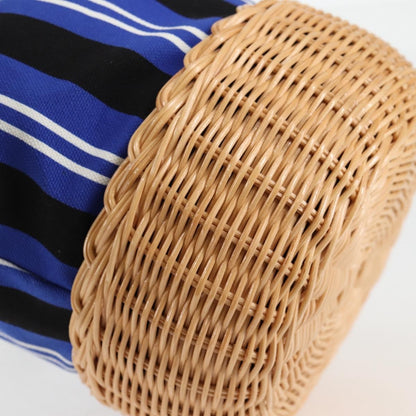 Prada Drawstring Bucket Bag Canvas and Wicker, BLUE, CANVAS, Handbag