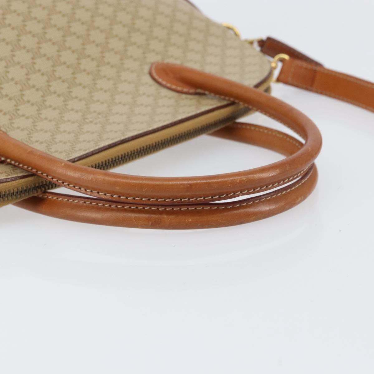 Celine Vintage Macadam Handbag Canvas and Leather, BEIGE, CANVAS, Handbag