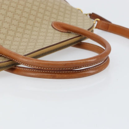 Celine Vintage Macadam Handbag Canvas and Leather, BEIGE, CANVAS, Handbag