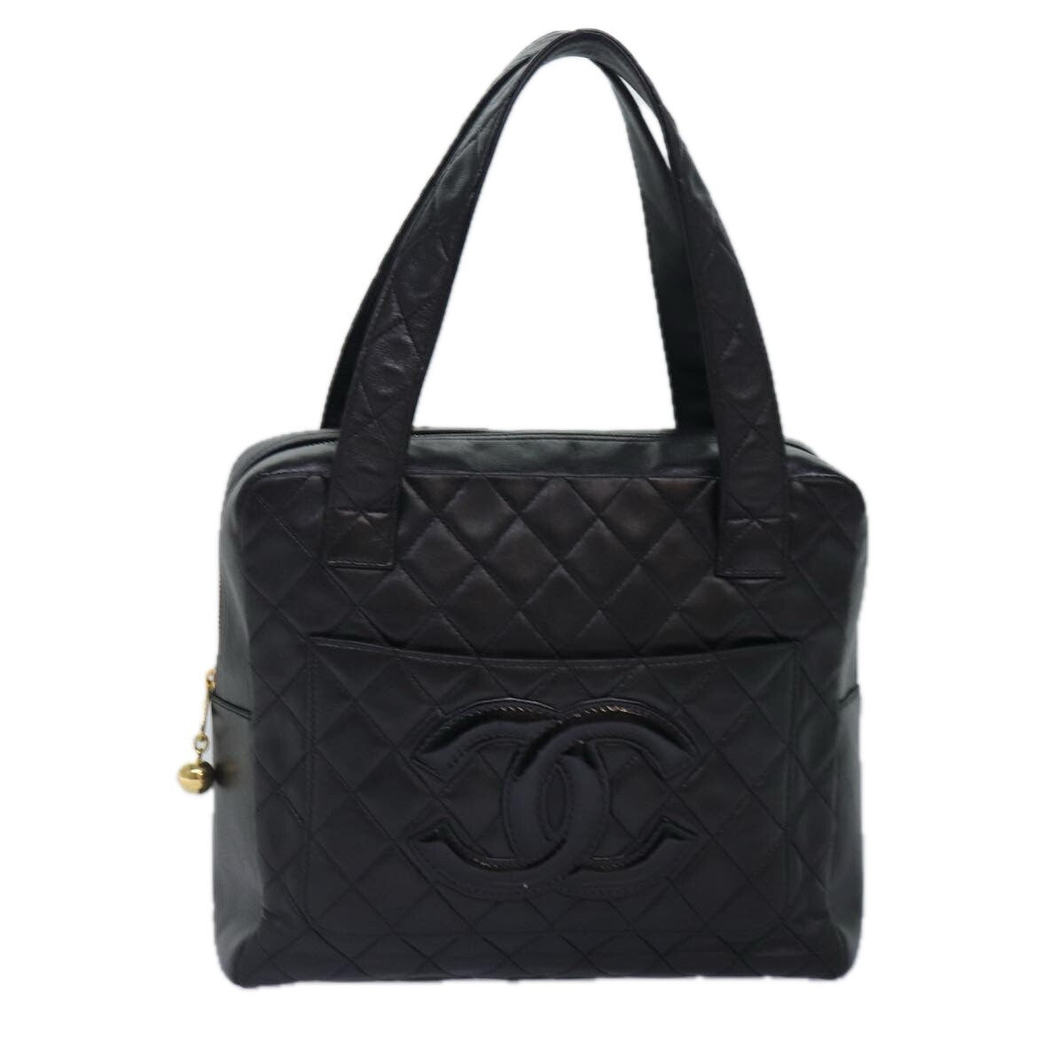 Chanel Coco Mark Black cakfskin, BLACK, LEATHER, Handbag