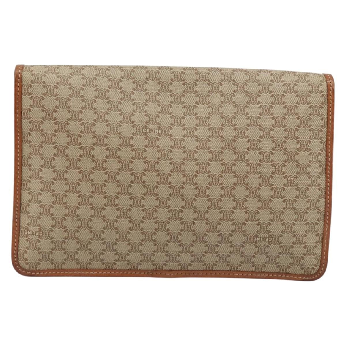 Celine Macadam Pochette Canvas and Leather, BEIGE, CANVAS, Clutche & pouche