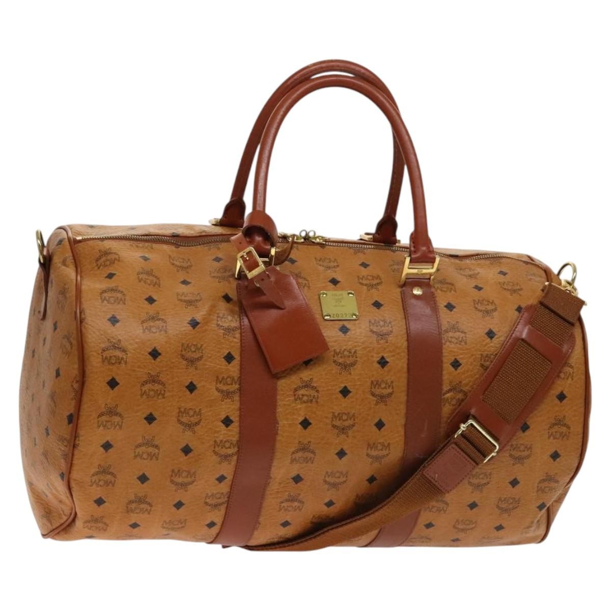 MCM Visetos Handbag Canvas and Leather, BROWN, CANVAS, Travel bag