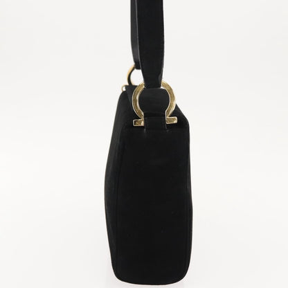 Salvatore Ferragamo Gancini Shoulder Bag Suede, BLACK, SUEDE, Shoulder bag
