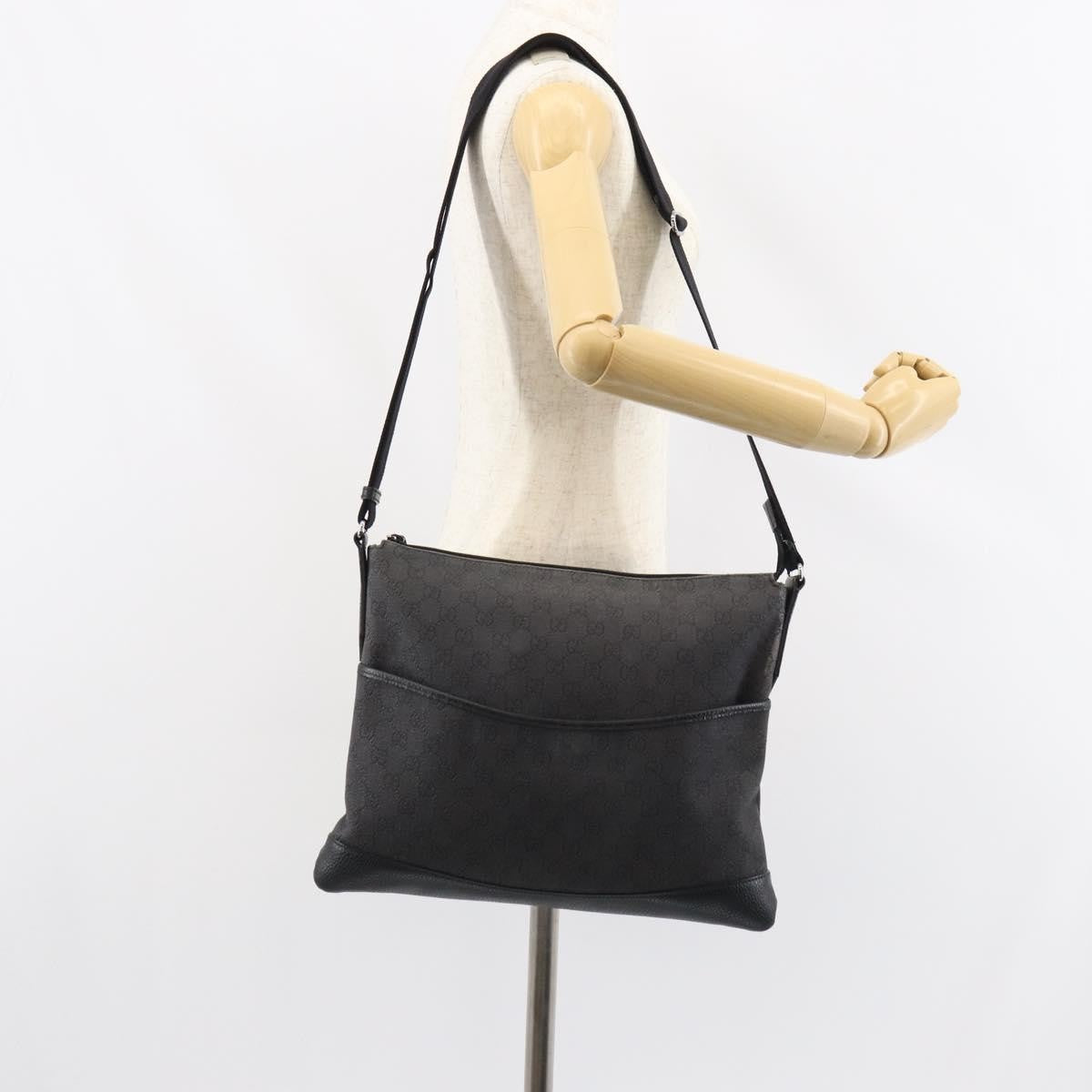 Gucci Zip Messenger Bag GG Denim, BLACK, CANVAS, Shoulder bag