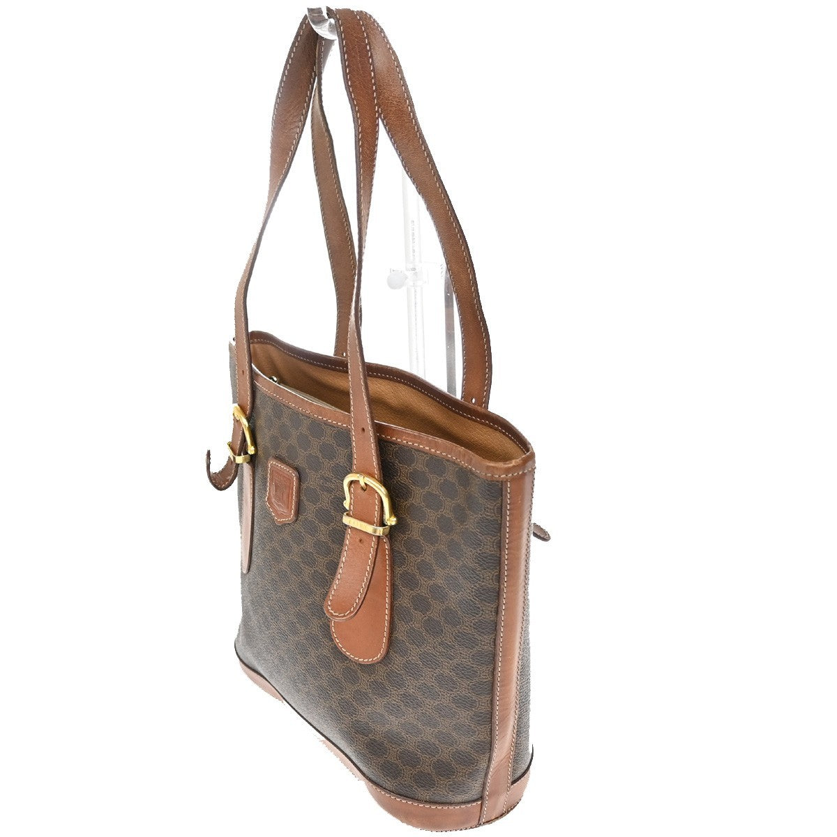 Celine Vintage Macadam Tote bag Canvas and Leather, BROWN, PVC, Tote bag