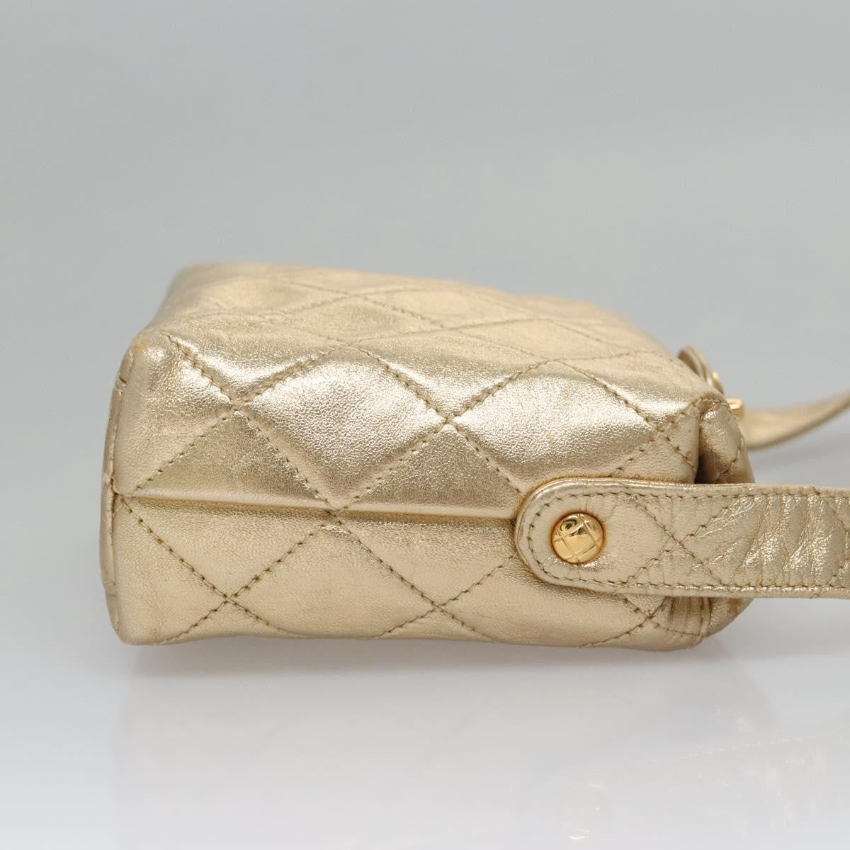 Chanel Vintage CC Fold Over Shoulder Bag Quilted Lambskin, GOLD, LEATHER, Shoulder bag
