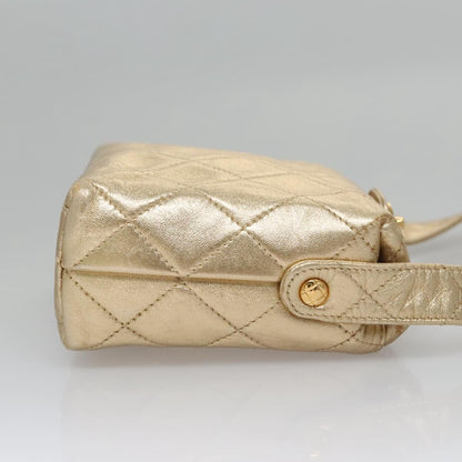 Chanel Vintage CC Fold Over Shoulder Bag Quilted Lambskin, GOLD, LEATHER, Shoulder bag