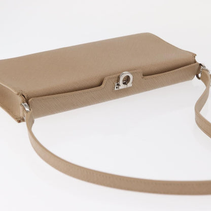 Salvatore Ferragamo Gancini Shoulder Bag Leather, BEIGE, LEATHER, Shoulder bag