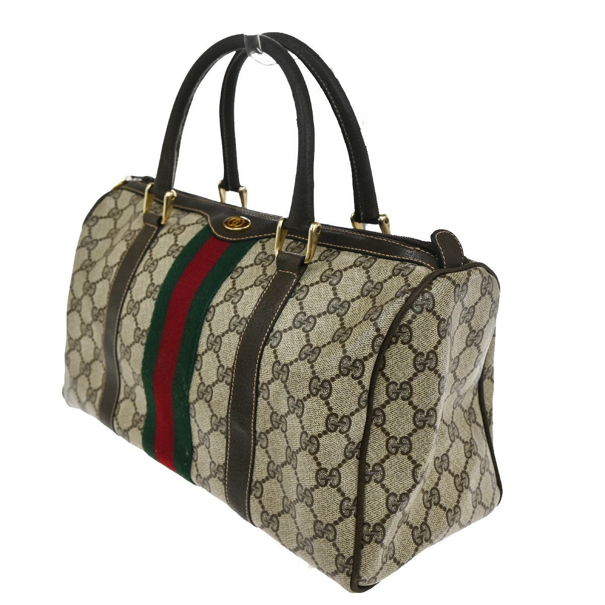 Gucci Vintage Web Boston Bag GG Coated Canvas, BROWN, PVC, Handbag