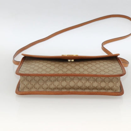 Celine Vintage Macadam Circle Logo Shoulder Bag Canvas and Leather, Beige, Canvas, Shoulder Bag