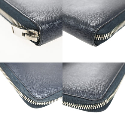 Saint Laurent Classic Zip Around Organizer Wallet Leather, NAVY, LEATHER, Wallets