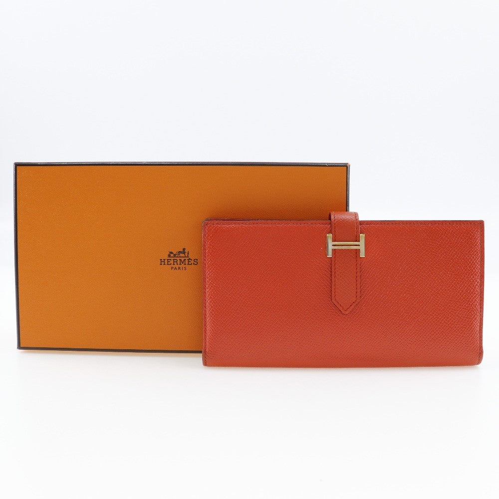 Hermes Bearn Wallet Epsom, ORANGE, LEATHER, Wallets