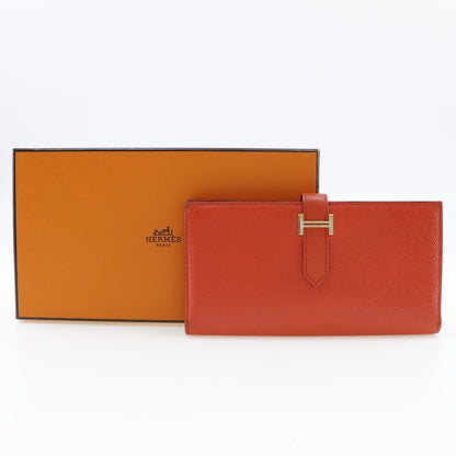 Hermes Bearn Wallet Epsom, ORANGE, LEATHER, Wallets