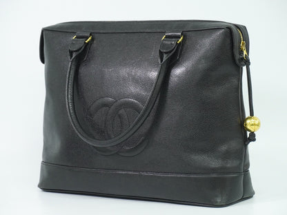 Chanel Vintage Front Pocket Tote Caviar, BLACK, LEATHER, Tote bag