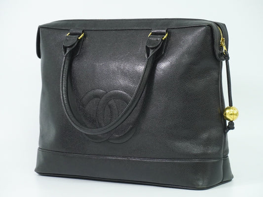 Chanel Vintage Front Pocket Tote Caviar, BLACK, LEATHER, Tote bag