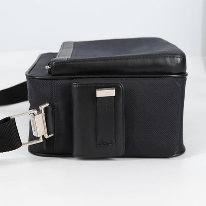 Versace Front Pocket Shoulder Bag Leather and Canvas, BLACK, CANVAS, Shoulder bag