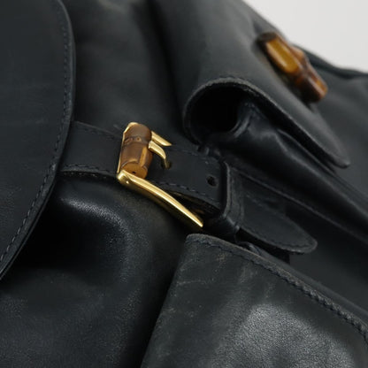Gucci Vintage Bamboo Backpack Leather, BLACK, LEATHER, Backpack