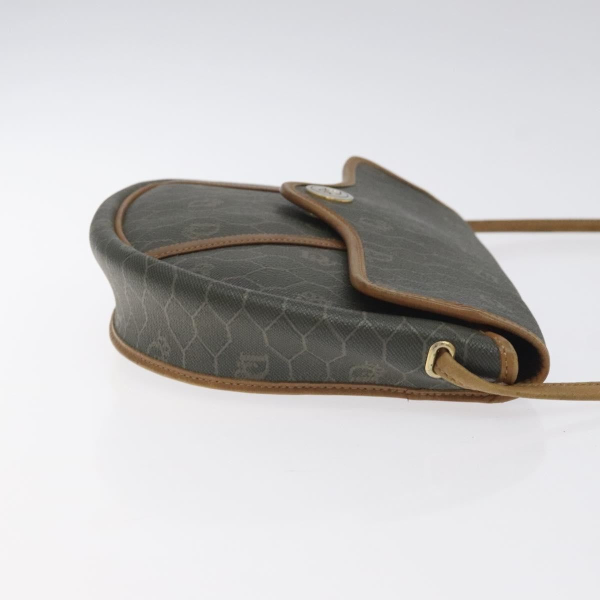 Christian Dior Vintage Honeycomb Flap Crossbody Bag Coated Canvas, GRAY, CANVAS, Crossbody bag