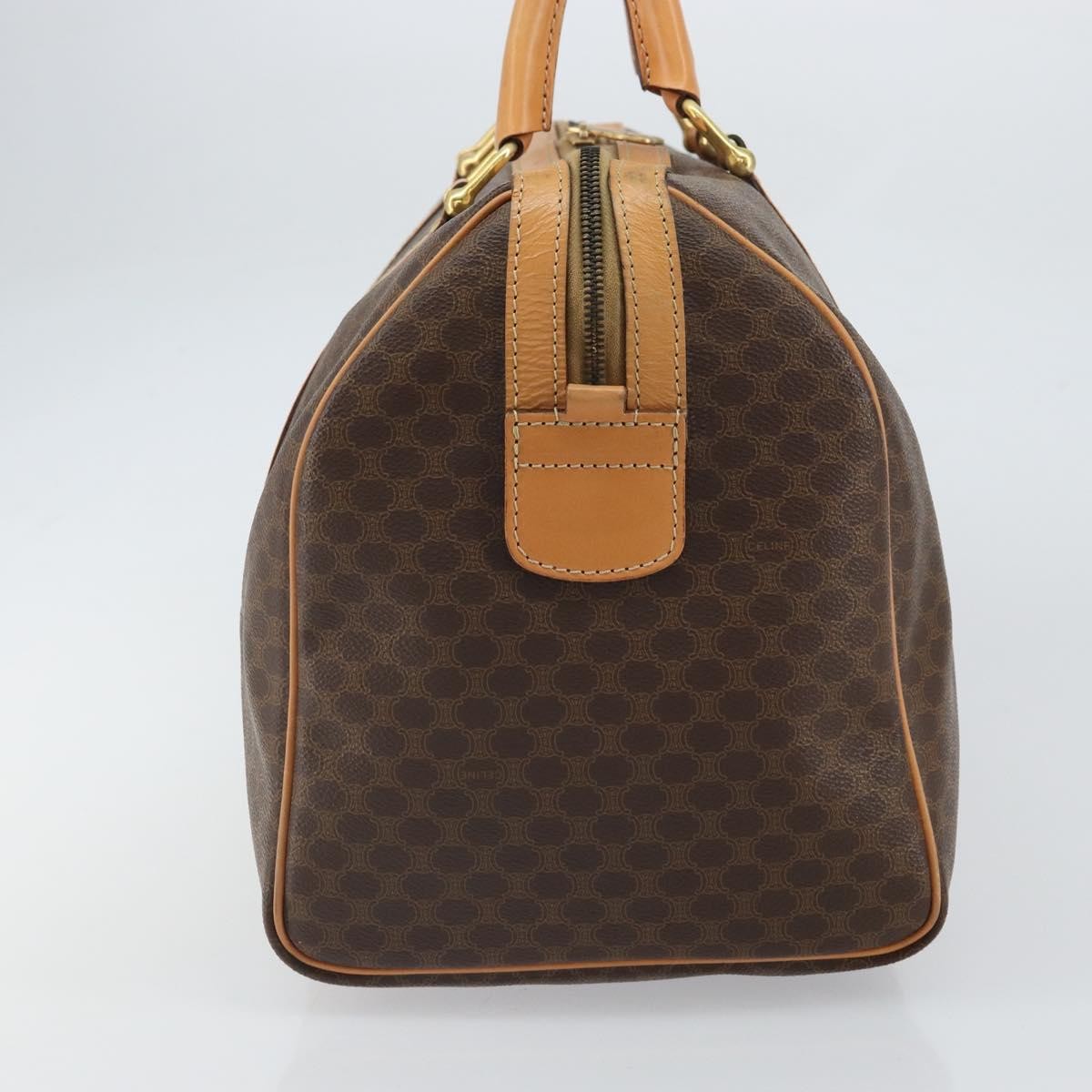 Celine Vintage Macadam Boston bag Canvas and Leather, BROWN, PVC, Travel bag