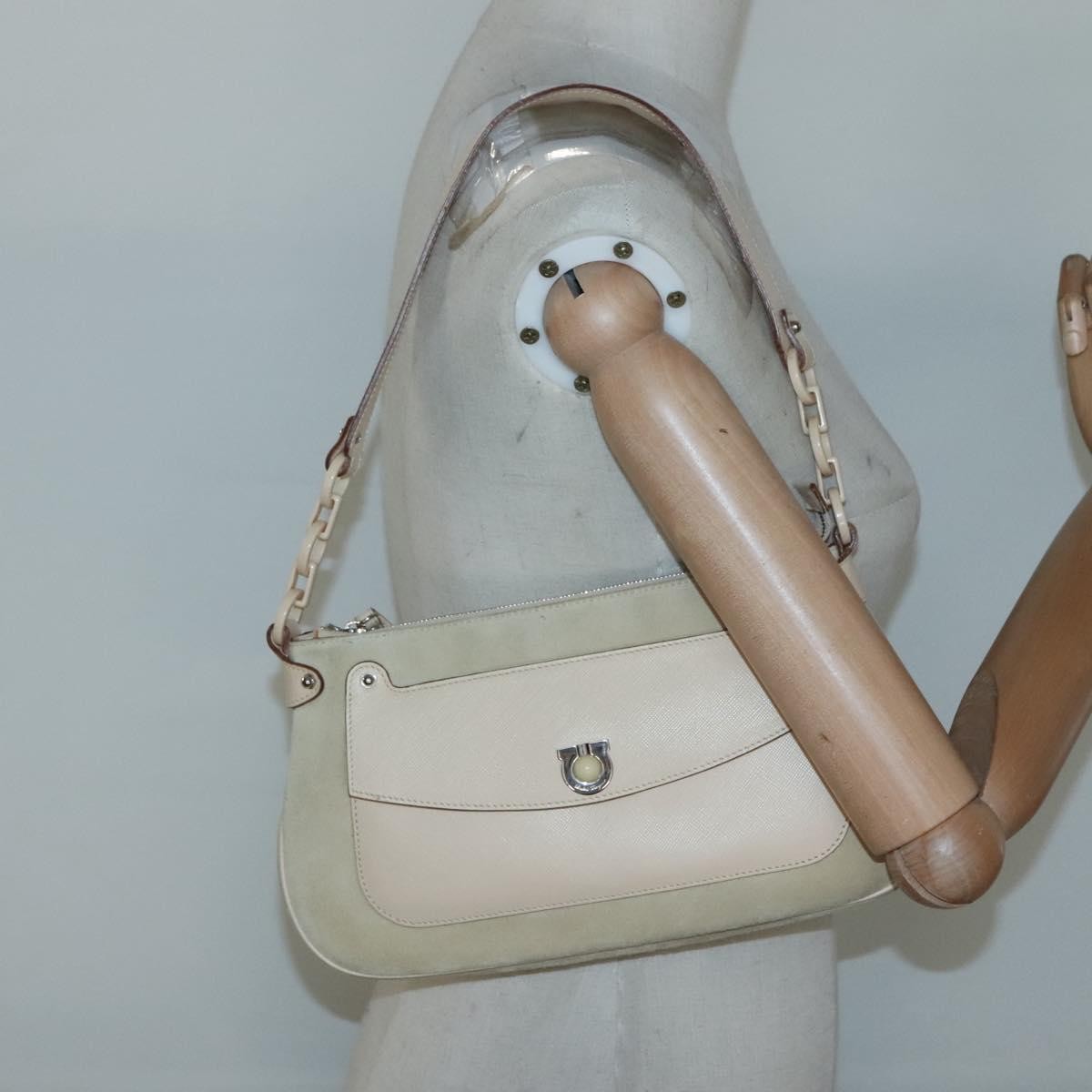 Salvatore Ferragamo Gancini Shoulder Bag Suede, BEIGE, SUEDE, Shoulder bag
