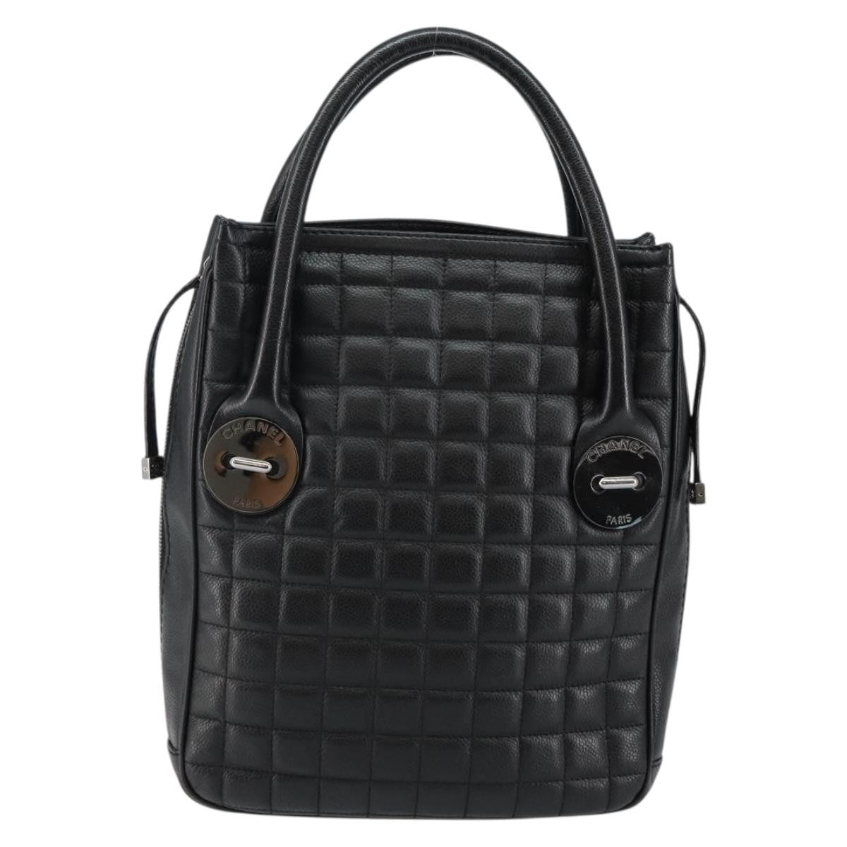Chanel Vintage Button Tote Quilted Caviar, BLACK, LEATHER, Tote bag