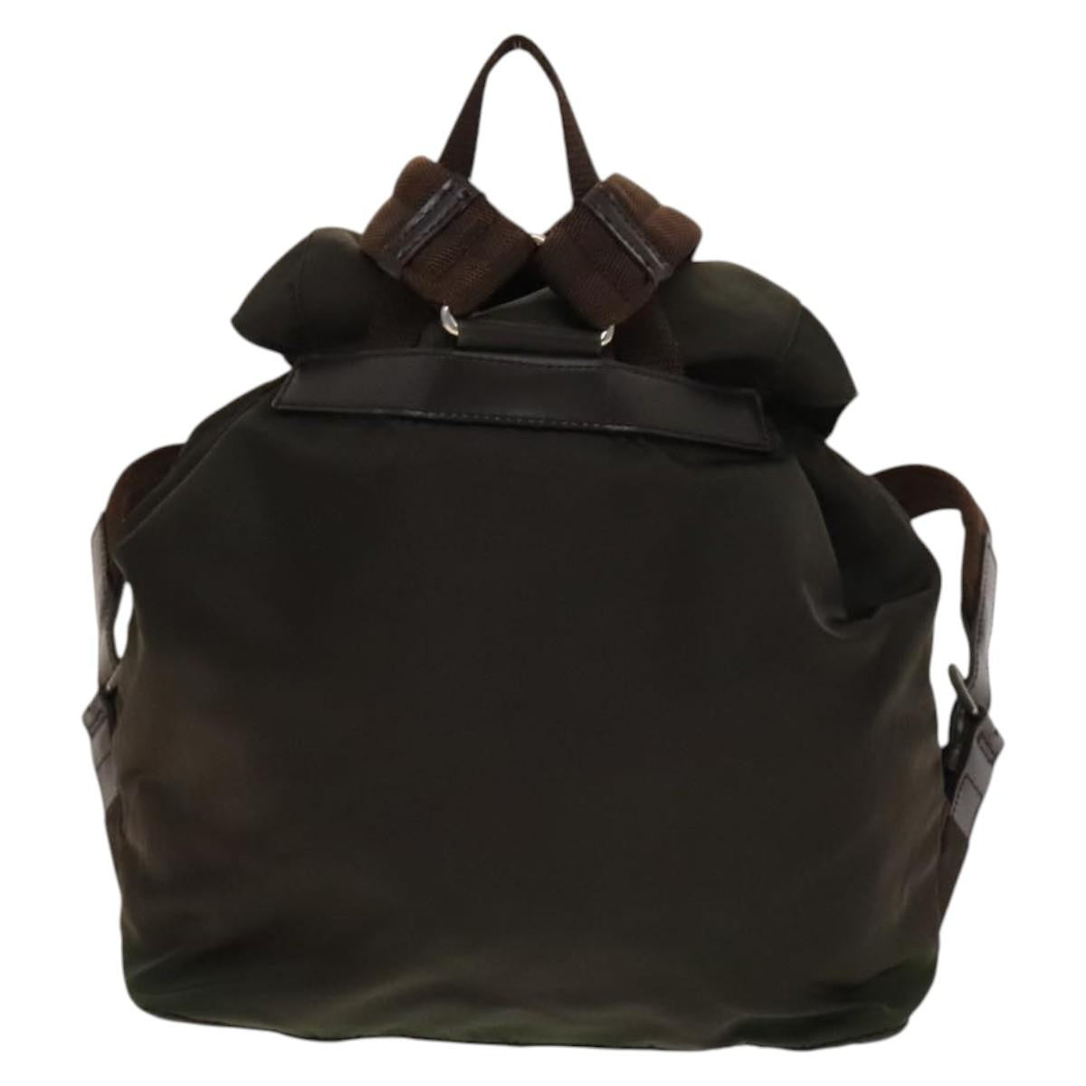 Prada Double Pocket Drawstring Backpack Nylon with Studded Detail, KHAKI, NYLON, Backpack