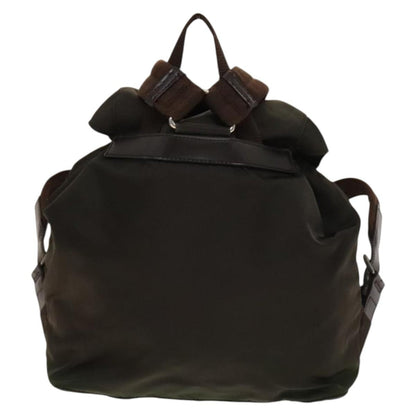 Prada Double Pocket Drawstring Backpack Nylon with Studded Detail, KHAKI, NYLON, Backpack