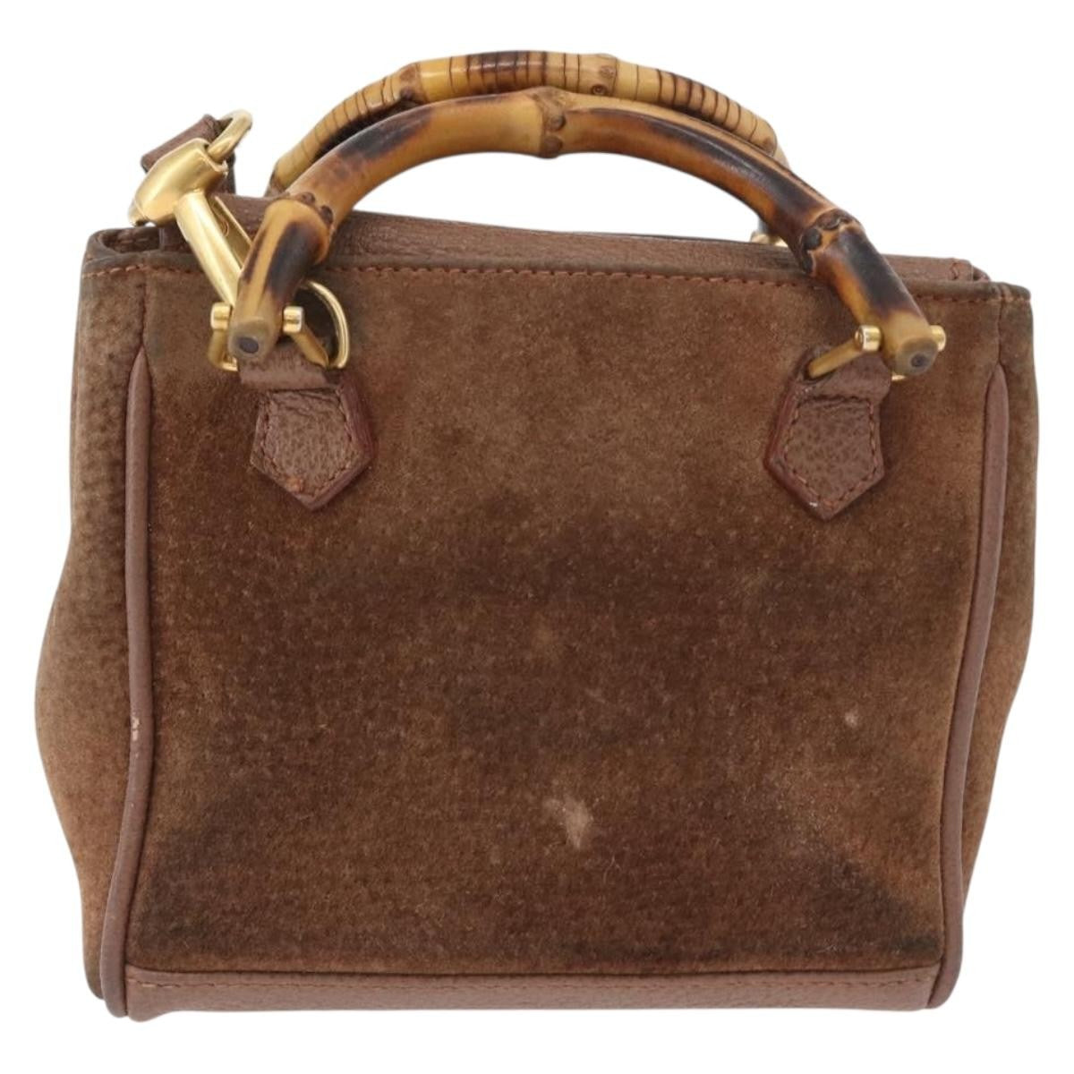 Gucci Vintage Bamboo Front Pocket Tote Suede, BROWN, SUEDE, Handbag