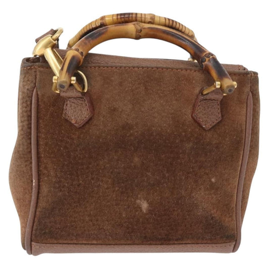 Gucci Vintage Bamboo Front Pocket Tote Suede, BROWN, SUEDE, Handbag