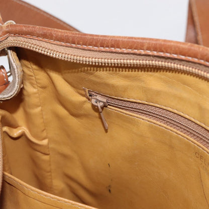 Celine Vintage Macadam Shoulder Bag Canvas and Leather, BEIGE, CANVAS, Shoulder bag
