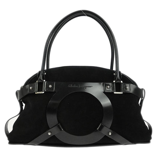 Salvatore Ferragamo Gancini handbag Suede, BLACK, SUEDE, Handbag