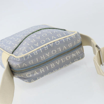 Bvlgari Logomania Shoulder Bag Canvas with Leather, BLUE, CANVAS, Shoulder bag