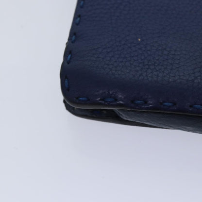 Fendi Selleria Zip Clutch Leather, BLUE, LEATHER, Clutche & pouche