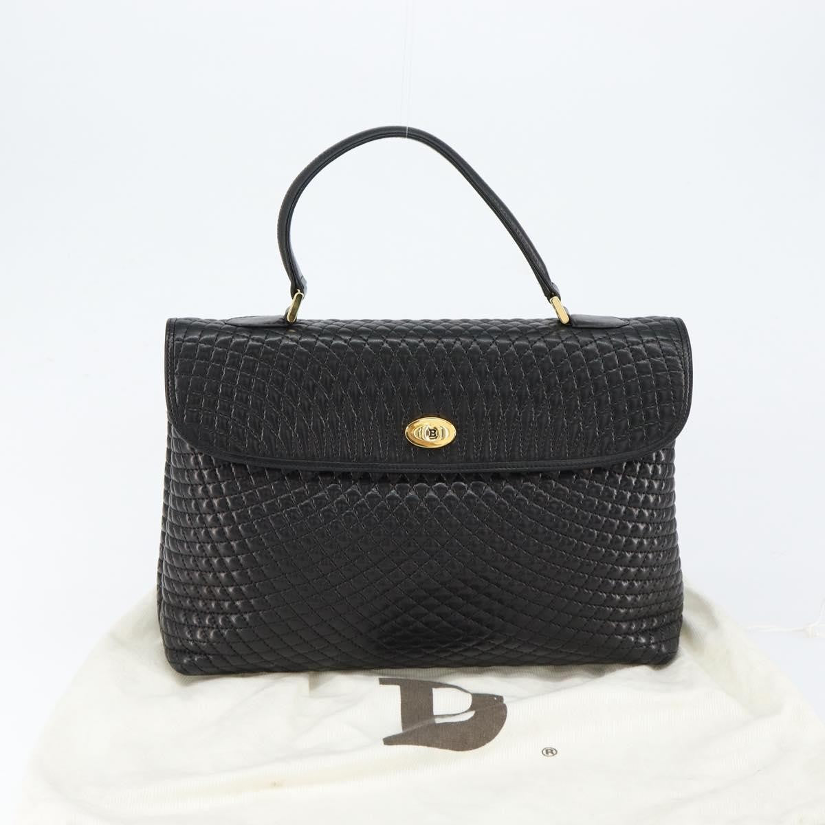 Bally Vintage Handbag Quilted Leather, BLACK, LEATHER, Handbag