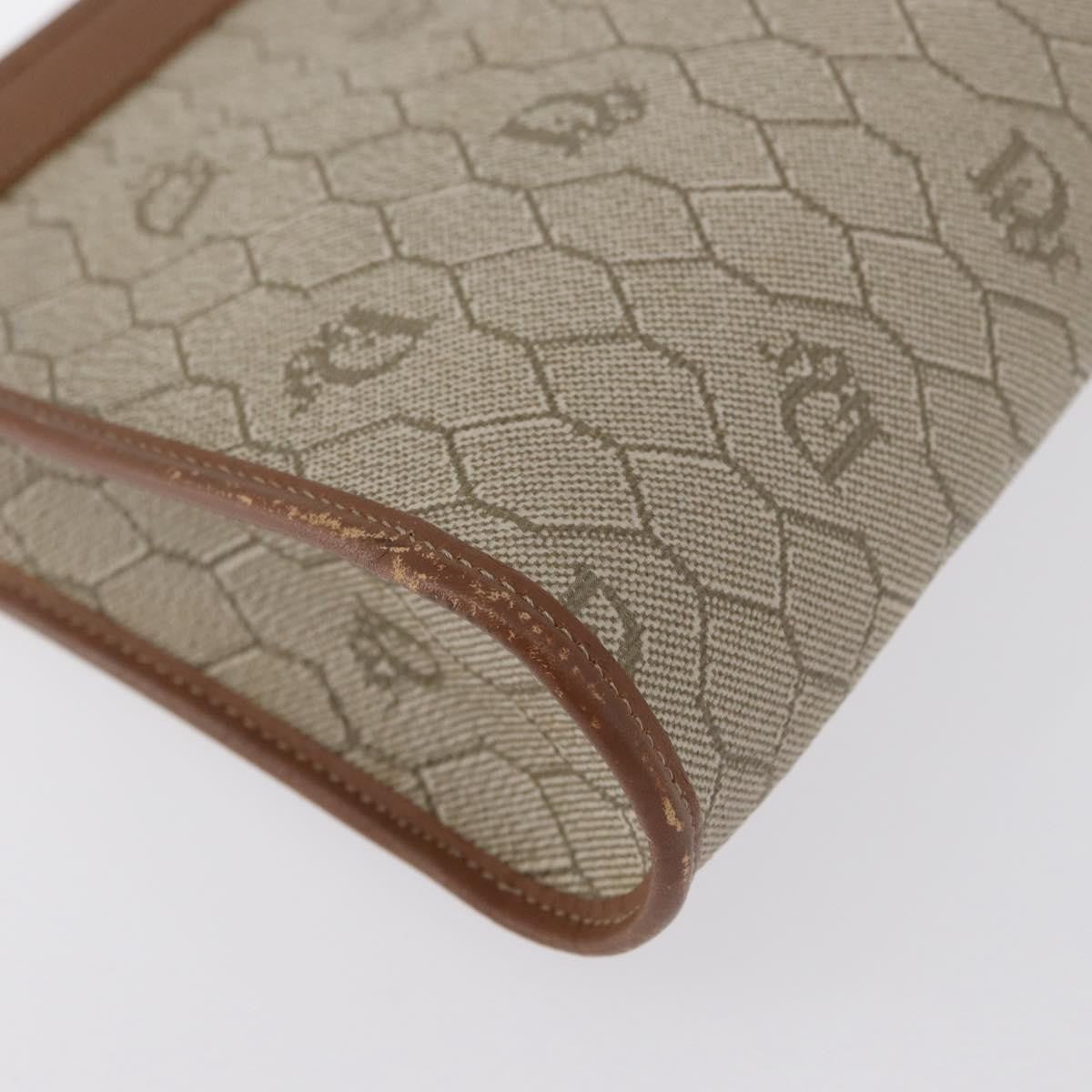 Christian Dior Vintage Honeycomb Zip Pouch Canvas and Leather, BEIGE, CANVAS, Clutche & pouche