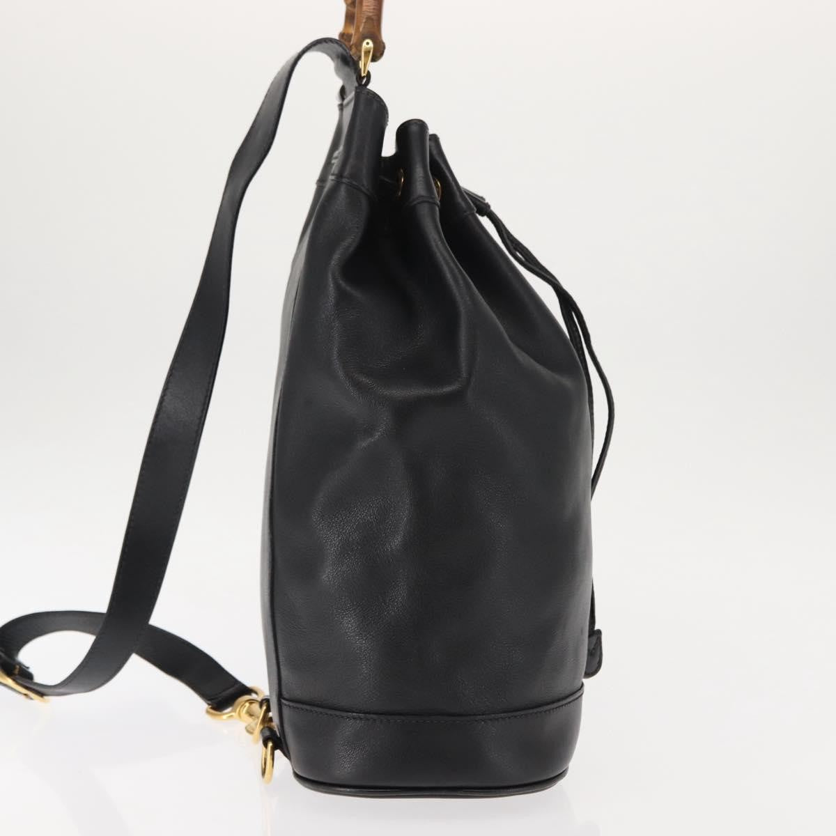 Gucci Vintage Bamboo Sling Backpack Leather, BLACK, LEATHER, Backpack