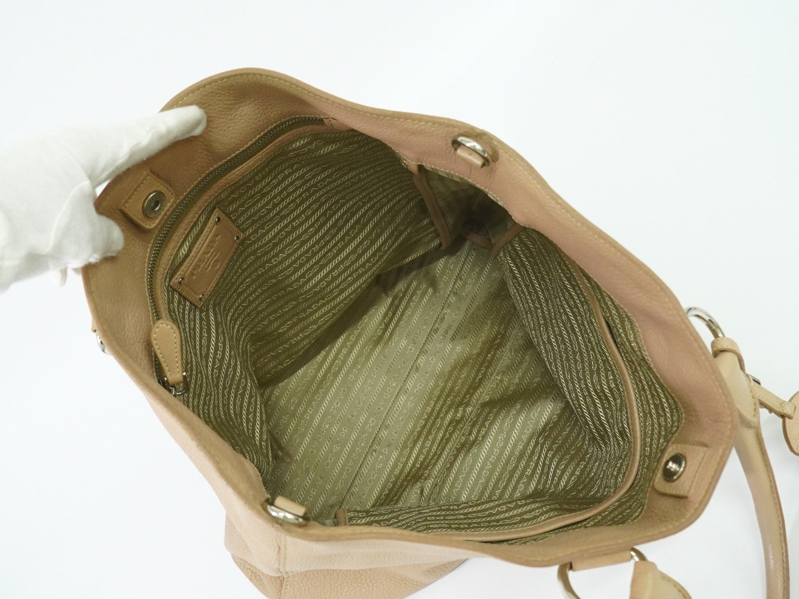 Prada Shopping Tote Vitello Daino, BEIGE, LEATHER, Tote bag